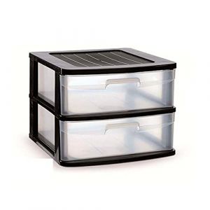 Acan Tradineur Commode sena 2 tiroirs, plastique noir, 40 x 39 x 33,5 cm, tour de rangement, tiroirs opaques, organisateur auxiliaire multi-usages, rangement, chambre, salle de bain, bureau (TRADINEUR, neuf)