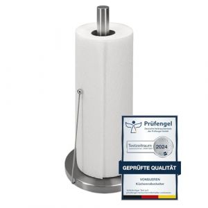 VonBueren Porte-Rouleau essuie-Tout sur Pied 32 x 15 cm | Acier Inoxydable | Porte essuie-Tout argenté | Support Rouleau de Papier Cuisine | Porte Rouleaux Papier Cuisine | pour Plan de Travail (Boutique Kaleido, neuf)