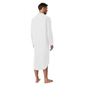 V&ecirc;tement de d&eacute;tente pour homme : Chemise de nuit pour homme longue r&eacute;tro - Costume de maison &agrave; manches longues - Pyjama l&eacute;ger - Robe de chambre en coton - Ceinture - Pyjama pour sauna - Robe de nuit (Meimeipu, neuf)