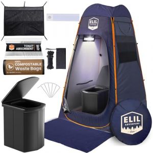 Tente d'intimité pop-up pour toilettes portables pour adultes - Toilettes portables de camping avec tapis de sol et capteur lumineux - Pot de toilette portable pour camping - Tente de salle de bain et (Elil Design, neuf)