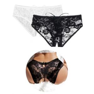 ohyeahlady Culotte Tanga Ouverte Sexy &agrave; l'entrejambe Grande Taille Culotte String Fendue Dentelle String Chic Hot sans Couture Coton Tenue Hot Lingerie Ouverte sous Vetement Noir+Blanc,L-XXL (ohyeahlady, neuf)