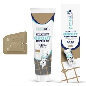 PentaUSA Joint Carrelage - Colle Carrelage, Joint Salle de Bain, Remplissage Répare et Renouvelle, Mortier Pour du Carrelage, Kit Reparation Carrelage - Avec Spatule - 250g (Marron) (KAOCUK LTD, neuf)