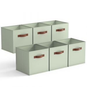 GRANNY SAYS Caisses de Rangement 27x27 cm, Lot de 6 Cubes de Rangement Pliables en Tissu avec Poignées, Paniers et Boîtes de Rangement pour Kallax Étagère, Cube Rangement Pliable, Vert sauge (SEMPERFUN, neuf)