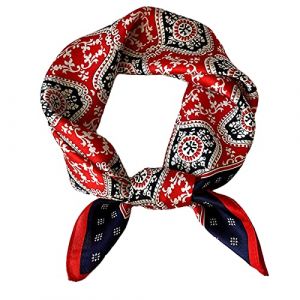 Aufeel Petit foulard carrée 100 % pure soie de mûrier pour femme, Foulard en soie, 53 x 53 cm, noir/rouge, Small (TechGeniusDepot, neuf)