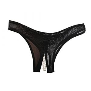G&eacute;n&eacute;rique Culotte Femme String Lingerie Dentelle R&eacute;sille Perspective Creux Sexy Hot No&euml;l Hiver Fashion La Mode avec N&oelig;ud Perle (Miuiakoal, neuf)