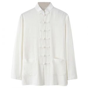 Chemise en lin pour homme - Veste de combat chinoise - Uniforme traditionnelle pour les arts martiaux Kung Fu, Tai Chi, Wushu - Pour homme et femme - Style Tang - Costume m&eacute;di&eacute;val, Blanc., XL (wealt You, neuf)
