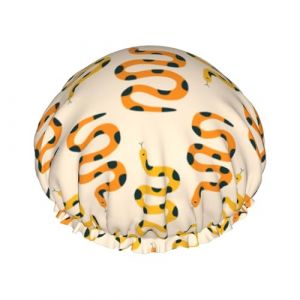 Bonnet de douche pour douche &ndash; Motif serpent mignon &agrave; pois jaunes &ndash; Grand bonnet de douche r&eacute;utilisable et imperm&eacute;able pour femme &ndash; Bonnet de douche double couche pour femme avec doublure en PEVA et (SA-Toy, neuf)