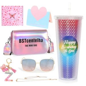 BSTcentelha Cadeaux d'anniversaire personnalisés pour Les Filles âgées de 8, 9,10,11,12,13,14,15Ans | Bouteille d'eau d'arc-en-Ciel,Lunettes de Soleil,Porte-clés,Sac à bandoulière, Cadeaux pour filles (BST Mall, neuf)
