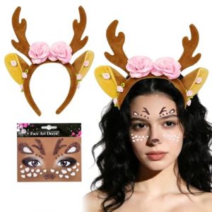 Serre-t&ecirc;te de renne, avec tatouage visage de cerf, serre-t&ecirc;te en bois de renne avec oreilles de cerf, bandeau en bois de cerf, pour Halloween, F&ecirc;te Carnaval No&euml;l (Atatech Electronics Limited, neuf)