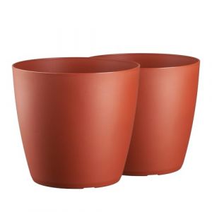 Tymar Lot de 2 pots &agrave; fleurs, en plastique, forme ronde moderne, mat (Brique, &oslash; 40 cm) (Julmax, neuf)