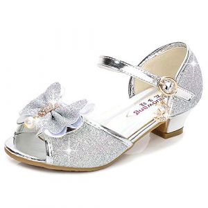 Eleasica Fille Haute Qualité Chaussures de Princesse Elsa Cendrillon Paillettes Sandales Argenté Bleu Doux Halloween Noël Anniversaire Ballerine à Talon Déguisement,Argent,33 EU (Eleasica, neuf)
