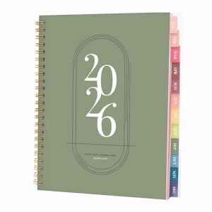 Rileys Agenda Journalier 2026, Planner 2026 Scolaire et Familial, Semainier et Planificateur Hebdomadaire Mensuel, Agenda Professionnel &agrave; Spirale pour Fille et L&rsquo;&Eacute;tudiant (Vert, 20 x 15 cm, Allemand) (MAU Brands - Europe, neuf)