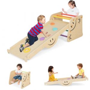 COSTWAY 6 en 1 Échelle d'escalade Montessori Enfants avec Rampe Double Face & Réglable, Jouet d'escalade en Bois avec Escabeau & Tabouret, Charge 60kg pour Tout-Petits de 3 Ans+… (FDS GmbH, neuf)