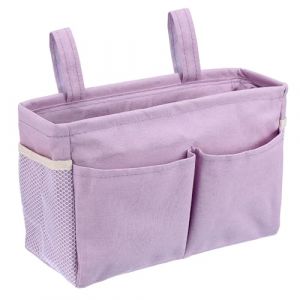 SUMTree Organisateur de chevet suspendu sac de Rangement de chevet étanche panier de lit 5 poches et ruban autocollant magique pour magazine,téléphone,stylos,télécommande (violet) (SanjiaEU, neuf)