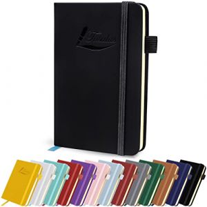 Tasalas Carnet de poche portable A6 avec poche int&eacute;rieure et bande &eacute;lastique, papier lign&eacute; 80 g/m&sup2;, bloc-notes, 196 pages (98 feuilles), couverture en cuir PU souple et durable (noir (Yo Kee!, neuf)
