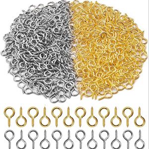 Lot de 200 mini épingles à œillet à vis, crochets à œillets, crochets à vis, crochets à vis à œillets, crochets à vis pour fabrication de bijoux, porte-clés, pendentifs, 4 x 8 mm (HengSK, neuf)