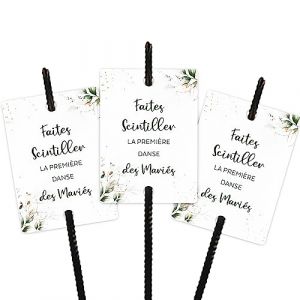50PCS Étiquettes Cierges Magique pour Mariage Décoration Mariage Party Cadeau Mariés Ouverture du bal Étiquettes Francaise avec Lettres Faites Scintiller la Première Danse des Mariés (Fleur verte) (Wei Er TongMaoYi, neuf)