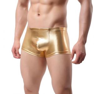 Boxer brillant pour homme, caleçon métallique élastique, boxer sexy taille basse pour homme, pantalon sexy scintillant pour clubwear, caleçon sexy pour vêtements de danse, discothèque, rave, fête (QingPo, neuf)