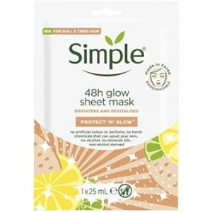 Simple Protect 'N' Glow 48h Glow Routine coréenne de soins de la peau pour peaux sensibles Le masque en tissu illumine et revitalise les peaux ternes et fatiguées 1 masque, l'emballage peut varier (Bodygenix, neuf)