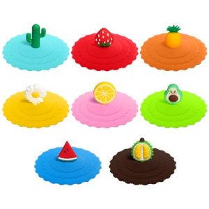 OSDUE Couvercle Tasse en Silicone, 8 Pièces Ronde Couvercles de Tasse Verre Silicone avec Poignée, Réutilisables Anti-Poussière Couvercle Tasse, pour Maison, Bureau, Camping, Tasses Café, Tasses Thé (PLUM-MARKETING, neuf)