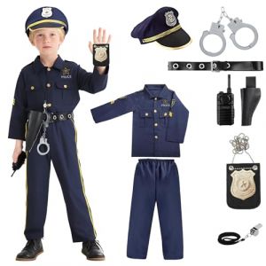 Costume de police pour enfant avec bonnet de police, menottes, chemise de police, pantalon radio et sifflet pour gar&ccedil;ons et filles, Halloween, carnaval (Large) (Joyincoser, neuf)