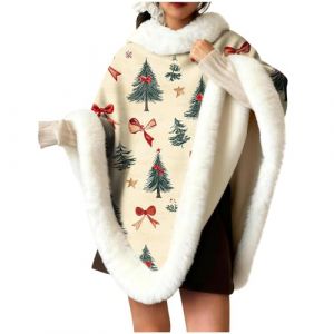 Cape De No&euml;l Pour Femmes,Manteau Cape Femme Chaud En Polaire Epaiss&eacute;,Veste En Velours San Manches Christmas,Costume De Cosplay Pour F&ecirc;te Carnaval,V&ecirc;tements De Maison &Agrave; Imprim&eacute; De No&euml;l Amusant (Wyongtao❖, neuf)