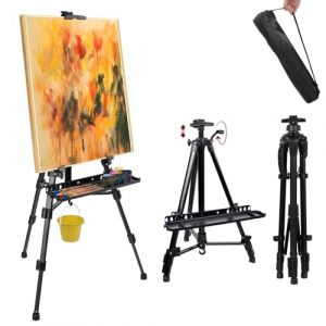 Chevalet d'atelier 57-157 cm - R&eacute;glable en hauteur - En aluminium - Tr&eacute;pied pour peindre et exposer - Avec sac de transport et bac &agrave; peinture - Pour peinture d'art et publicit&eacute; - Noir (Vichirskit, neuf)