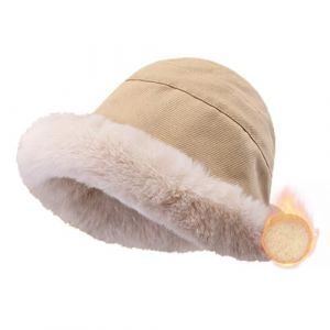 KASESSS Hiver Femme Bonnet de p&ecirc;cheur en Peluche, Chapeau en Fausse Fourrure, Chapeau d'hiver pour Femmes Bordure &agrave; Poils Longs, Chapeaus de Seau en Fausse pour Sports de Plein Air Anti Froid, Beige (KASESSS, neuf)