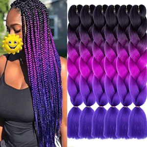 Xtrend 6Packs 3 Tone Jumbo tressage cheveux 24 pouces synth&eacute;tique Ombre tressage Extension de cheveux pour les tresses de bo&icirc;te et torsion au Crochet tresses cheveux (6Packs, noir/violet/bleu#) (XtrendHair, neuf)