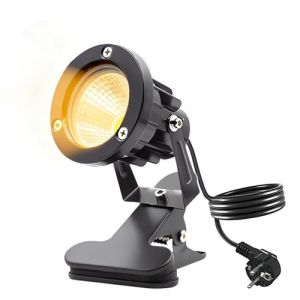 Spot LED, 10 W, à pince avec prise et interrupteur, IP65, étanche IP65, éclairage de jardin, avec câble de 1,8 m, pour extérieur, cour, pelouse (blanc chaud) (MOTTIA FACING LIMITED, neuf)