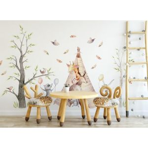 Osomhome | Sticker mural pour chambre d'enfant et de jeunes - Motif animaux de la for&ecirc;t | Autocollant mural pour chambre de gar&ccedil;on - Papier peint autocollant pour chambre d'adolescent | os3666 (osomhome, neuf)