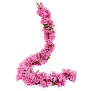 JUSTOYOU 2 Pcs 5.7FT Artificielle Sakura Fleurs De Cerisier Fleurs Suspendues Vigne Faux Sakura Guirlande Faux Oriental Guirlande Guirlande Maison Garden Party De Mariage Décor（Rose Rouge） (CHICFLOWER, neuf)