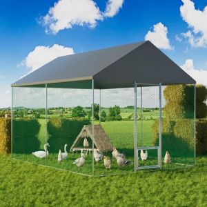 BingoPaw Grand Enclos Poulailler Extérieur, 4L x 3l x 2.7H m Parc à Poules Grillagé 12 m² Cadre en Acier Galvanisé 3x4 M - Cage Poule Grande Taille avec Cadre avec Bâche (BingoPaw FR, neuf)