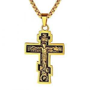 FaithHeart Collier Croix Orthodoxe Pendentif Orthodoxe Byzantin CrucifixPlaqué Or Acier Inoxydable pour Homme Femme (FaithHeart Jewellery, neuf)