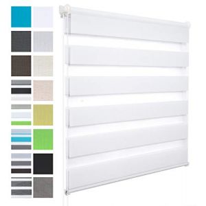 WOLTU Store Enrouleur Jour Nuit sans Perçage, Store Zébré en Double Tissu, Rideau Translucide et Occultant, Protection de la Vie Privée, Montage Facile avec Clips, 55l x 150L cm, Blanc (WOLTU GmbH, neuf)