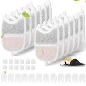Filtres pour Fontaine à Chat, Lot de 12 Filtres à Charbon et 24 éponges de Rechange, avec Résine échangeuse d'ions et Charbon Actif pour Fontaine à Chat de 4L avec détecteur de Mouvement（YPD-C004 ） (ProPetmo, neuf)