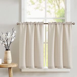 TOPICK Rideau Cuisine Double Rideau Court à Passe Tringle Petit Rideau sous Evier Semi Transparent Rideau Intérieur Moderne Decoration pour Salon Placard Petite Fenetre Porte 70x90cm 2 Pièces Beige (Hangzhou Fangao, neuf)