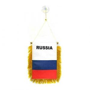AZ FLAG - Fanion Russie Pour Décoration Voiture Avec Ventouse et Franges Dorées - Mini Drapeau Russe - 13x10 cm (AZ-FLAG, neuf)