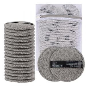 VIVOTE Lot de 20 lingettes d&eacute;maquillantes r&eacute;utilisables en microfibre - Lavables - Pour le nettoyage du visage et les soins de la peau - Avec sac &agrave; linge (charbon de bambou) (VIVOTE, neuf)