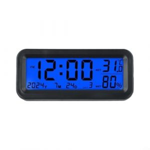 Mini horloge solaire num&eacute;rique pour tableau de bord de voiture avec date, temp&eacute;rature et humidit&eacute;, r&eacute;tro&eacute;clairage automatique, charge solaire, chronom&eacute;trage num&eacute;rique pour l'int&eacute;rieur du v&eacute;hicule (popmall-eu, neuf)