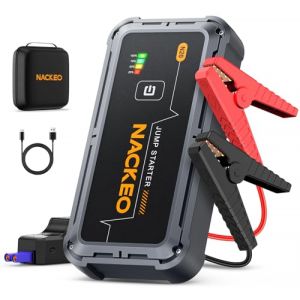 7000A Booster Batterie Voiture, 12V D&eacute;marreur Batterie Voiture (Tous Moteurs Essence et Jusqu&rsquo;&agrave; 10 L Diesel), avec C&acirc;bles de D&eacute;marrage et Lampe Torche LED, Booster Batterie pour SUV, Camions et Motos (NACKEO AUTO, neuf)