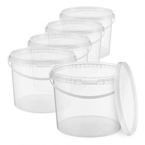 BenBow Seau avec Couvercle 3l Transparent 5X 3 litres - Convient pour Aliments, Stable, étanche à l'air, Anti-Fuite, inodore - Seau en Plastique - Vide (BenBow | Hylat Baby, neuf)