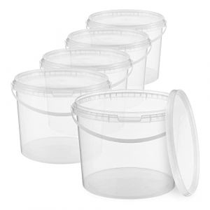 BenBow Seau avec Couvercle 3l Transparent 5X 3 litres - Convient pour Aliments, Stable, étanche à l'air, Anti-Fuite, inodore - Seau en Plastique - Vide (lackon, neuf)