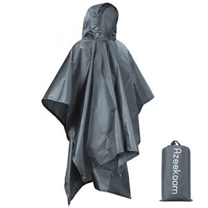 Azeekoom Poncho Pluie Imperméable Cape de Pluie, Poncho/Tapis de Camping/Ombre de Camping Multifonctions 3 en 1 pour la Randonnée en Plein Air(Gris) (Azeekoom Direct, neuf)