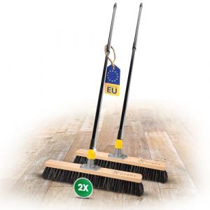 Novaliv Lot de 2 balais à poils souples de 50 cm - Avec manche télescopique - Mélange de crin de cheval noir - Balai de cour (AMP GmbH, neuf)