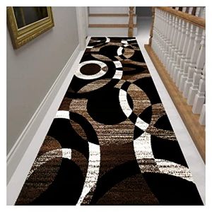 Siunwdiy Tapis de Couloir Passage 80X420CM Antid&eacute;rapant Style G&eacute;om&eacute;trique, Tapis Long Marron, Noir, Blanc Polyester Lavable pour Couloir, Entr&eacute;e &Eacute;troite Salon Runner Rug Moderne Tapis (Peace & happy, neuf)