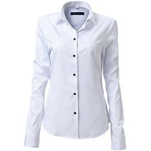 Chemise Femme Manche Longues, Chemise Basic Casual ELéGant Bureau Tunique Femme Mode Tee Top Haut Blouse,Blanc,34 (UK 6) (AVTIFIT, neuf)