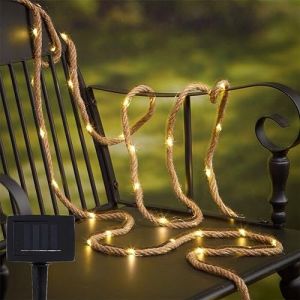 Guirlande lumineuse solaire en jute étanche de 10 m avec 200 LED pour extérieur, intérieur, terrasse, piscine, chambre, salon, éclairage paysager et décorations d'arbre de Noël (Mixtooltoys-FR, neuf)
