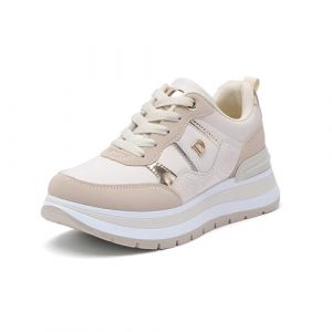 JOMIX Baskets Femmes Compenseé avec Lacets Chaussure de Marche Baskets Gymnasium Tennis Sneakers pour Femme (Beige, 37) (JOMIX EUROPE, neuf)