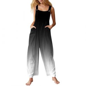 Salopette Femme Ete Fluide Combinaison Femme Chic Salopette Ample Décontractée pour Femmes avec Bretelles Réglables Salopettes Femme Combishort Femme Ete (Noir,5XL) (EZJOBLA(7-12 days delivery), neuf)